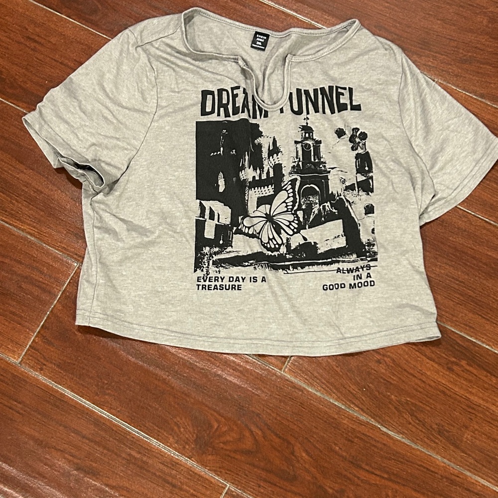 Gray Graphic Tee with Black Print
